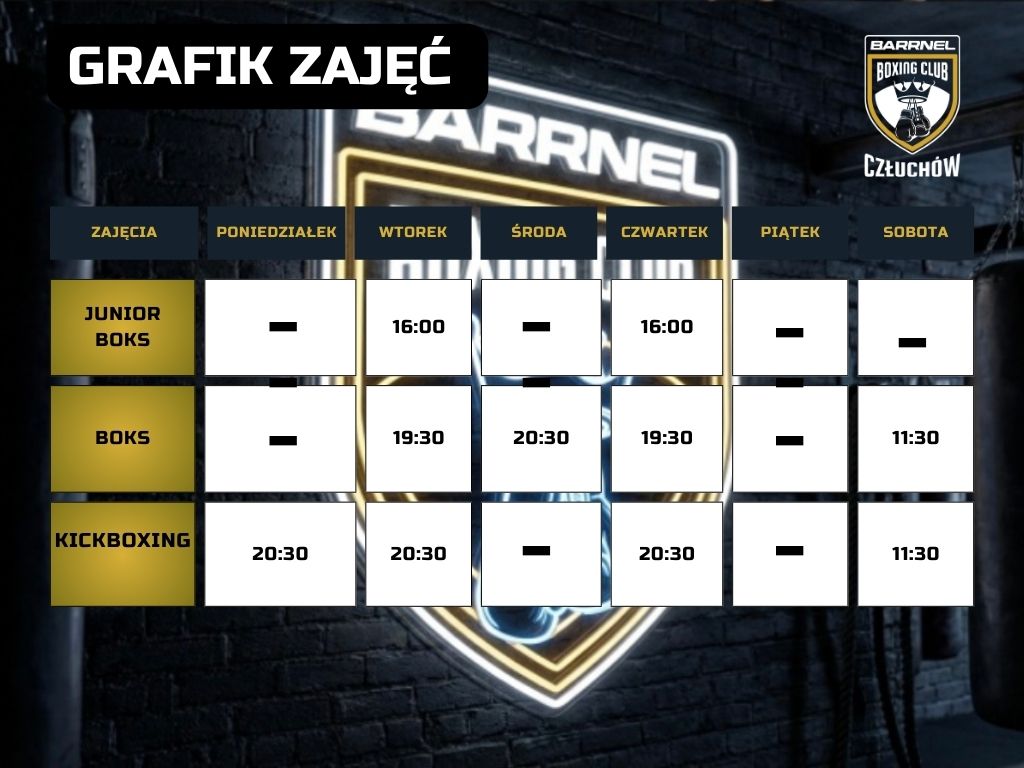 Grafik zajęć - Barrnel Boxing Club Człuchów